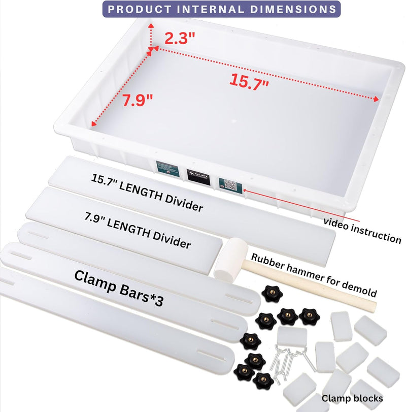 Epoxy Mold with Divider Adjustable-15.7X7.9X2.3 in No-Seal Large Resin Mold Integrated Clamping System - Perfect for Beginners & Experienced Artists Alike-Ideal for Creative Resin Art Projects