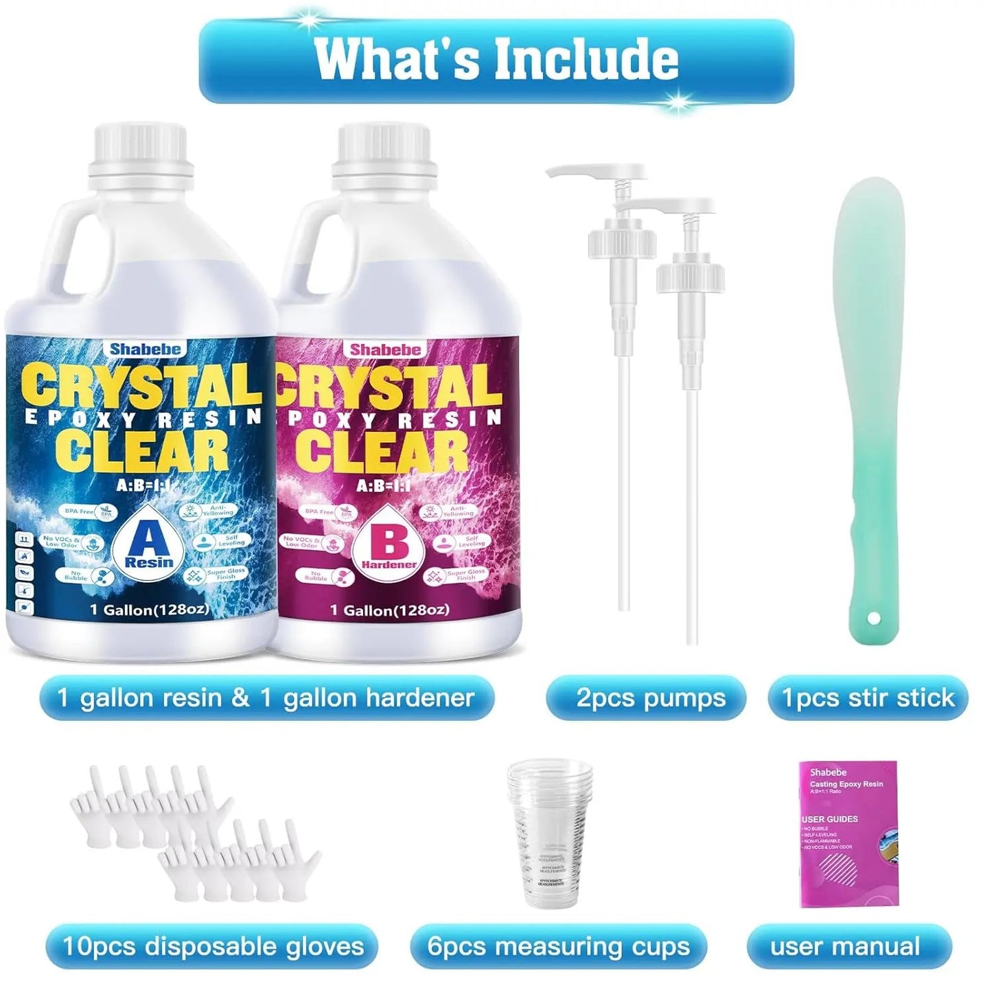 Epoxy Resin 2 Gallon Kit, Upgraded Crystal Clear Resin Epoxy Food Safe with Pump, Self Leveling & Bubble Free High-Glossy with Anti-Yellowing for Coating, Casting, Jewelry Making, DIY Craft