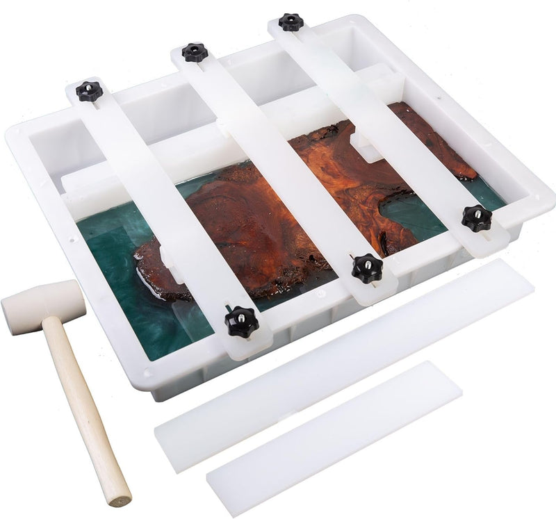 Epoxy Mold with Divider Adjustable-15.7X7.9X2.3 in No-Seal Large Resin Mold Integrated Clamping System - Perfect for Beginners & Experienced Artists Alike-Ideal for Creative Resin Art Projects