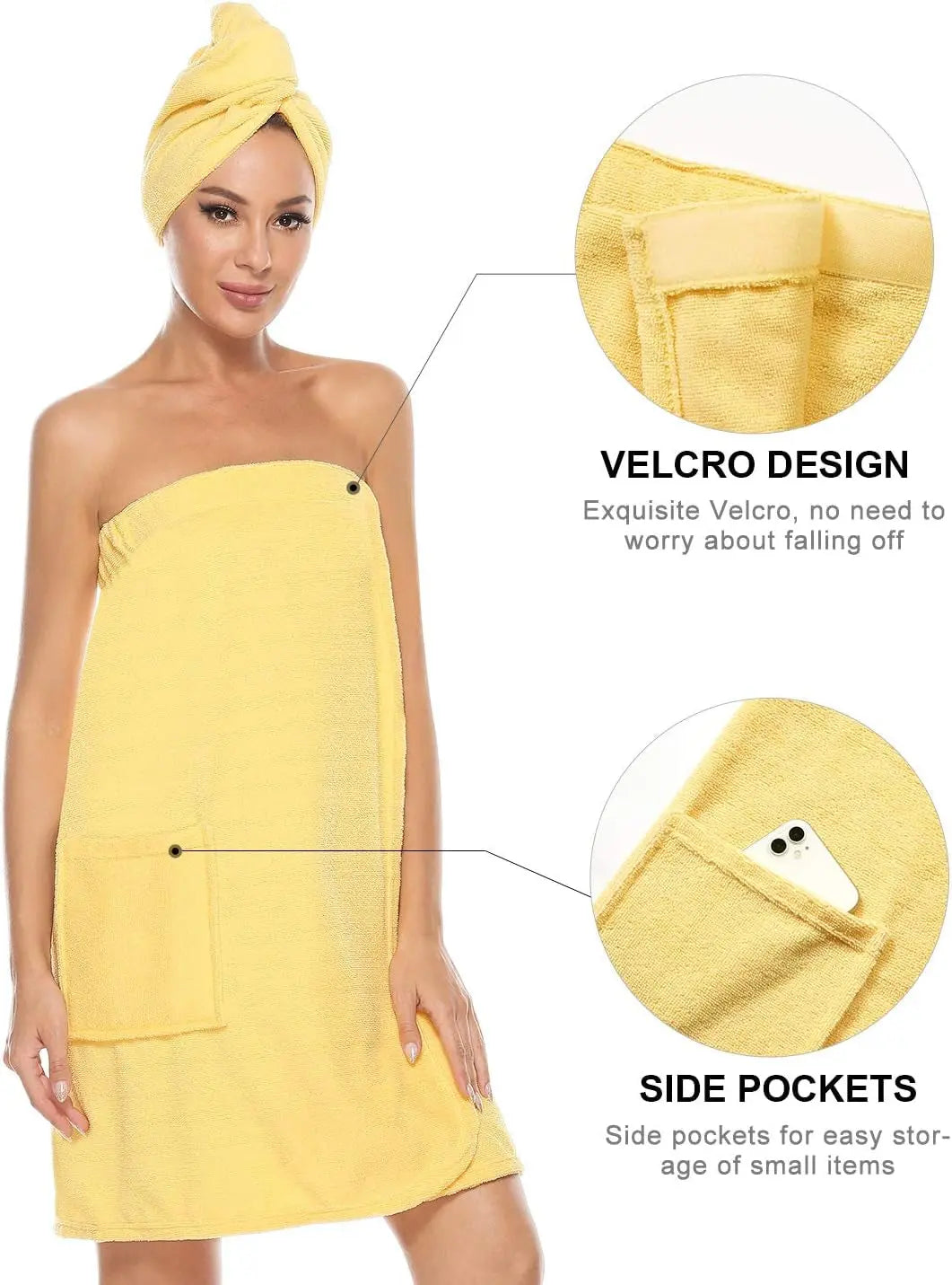 Women'S Spa Wrap & Hair Towel Body Wrap Adjustable Closure Bathrobe