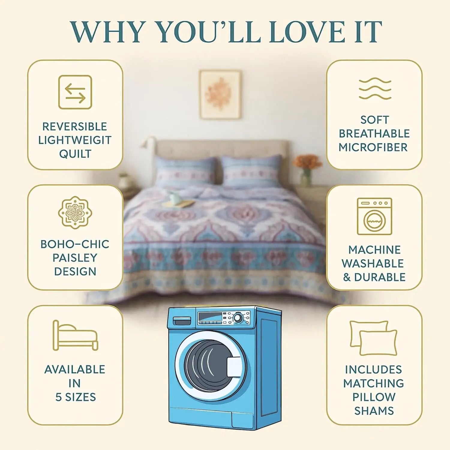 DaDa Bedding Bohemian Summertime White Blue Floral Paisley Bedspread Set (KSX-003) DaDalogy Bedding Collection