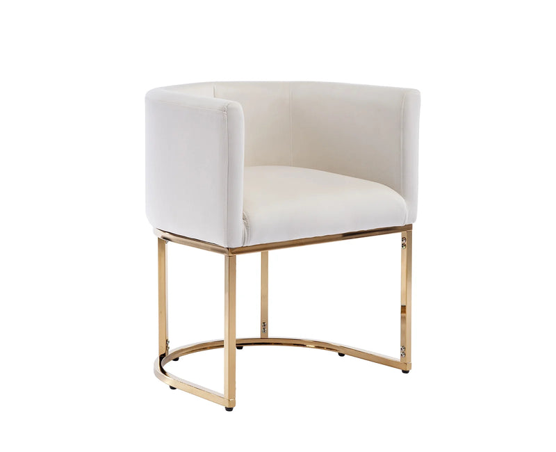 Modern Velvet Dining Chair, Mid-Century Upholstered Barrel Kitchen Chairs Fabric Side Chair with Metal Legs and Curved Back for Living Room Dining Room Bedroom, White