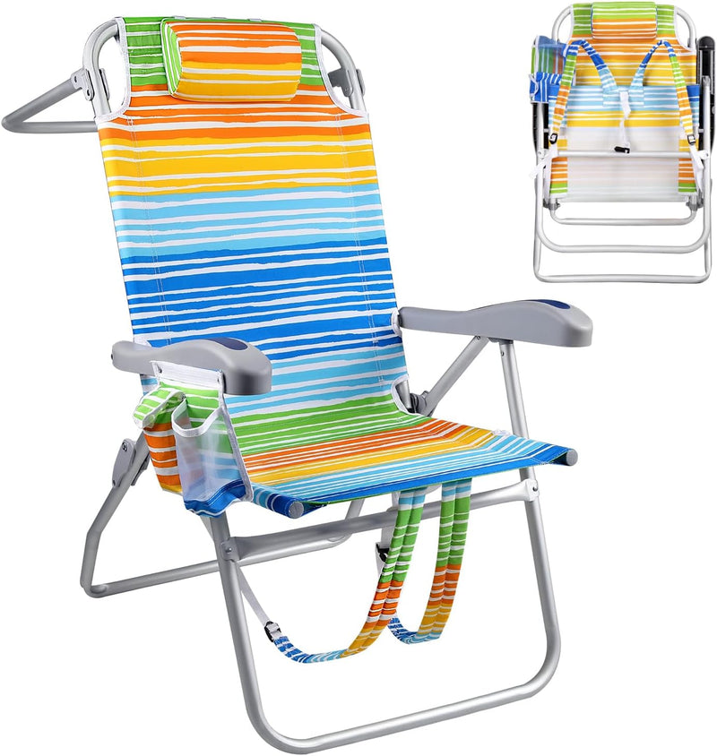 Chill in Style: Portable Backpack Beach Chairs with Cup Holder & Towel Rack! 🏖️🌊🪑