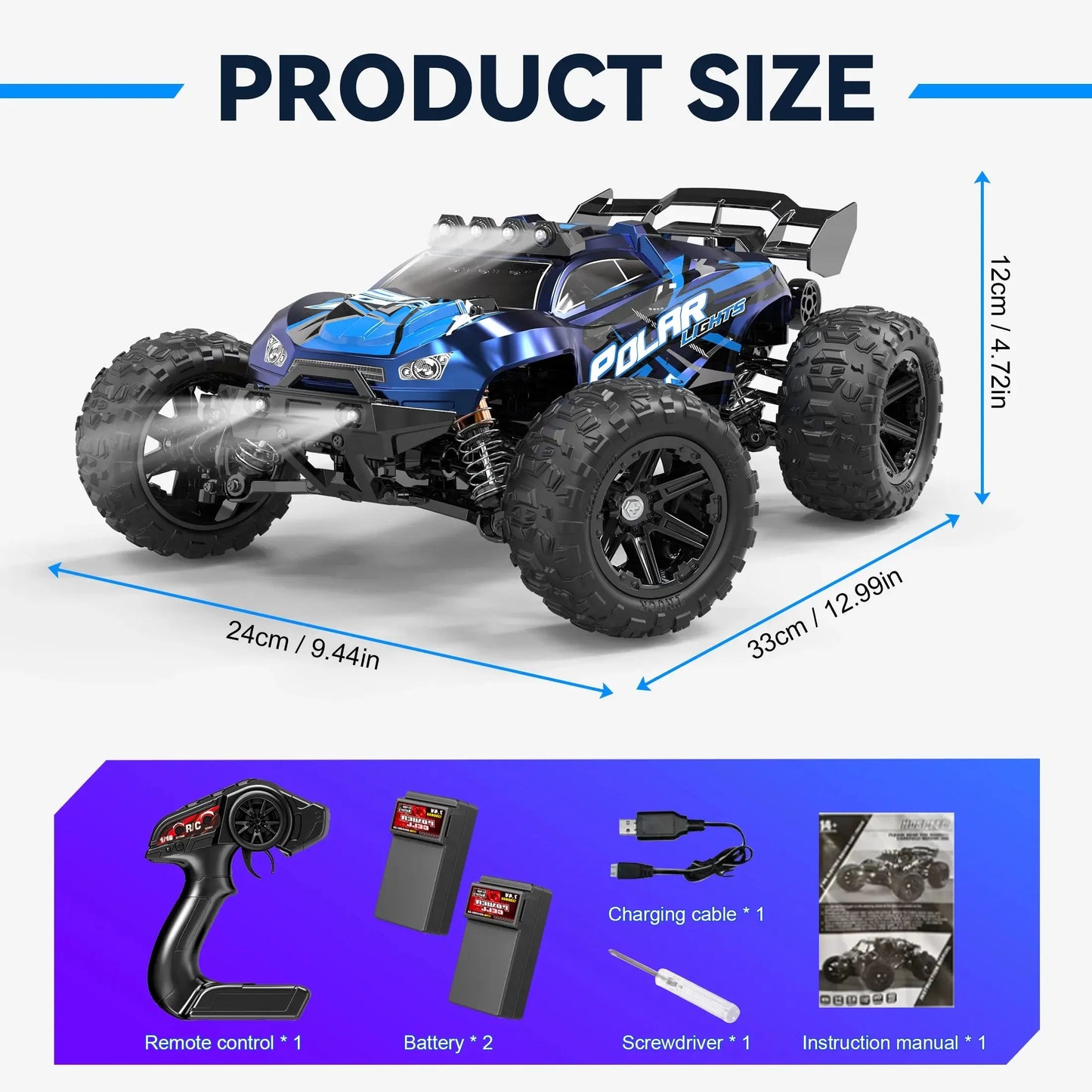 RC Cars for Adults Fast 40+MPH 1:14 Waterproof Off-Road RC Truck 4WD All Terrain High-Speed Remote Control Car Toy Gifts for Kids Boys, 2 Batteries