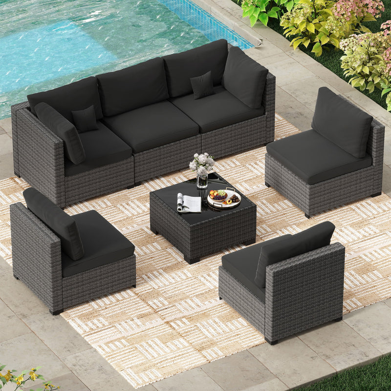 7-Piece Outdoor Patio Furniture Set, All-Weather PE Rattan Sectional Sofa with Cushions and Coffee Table