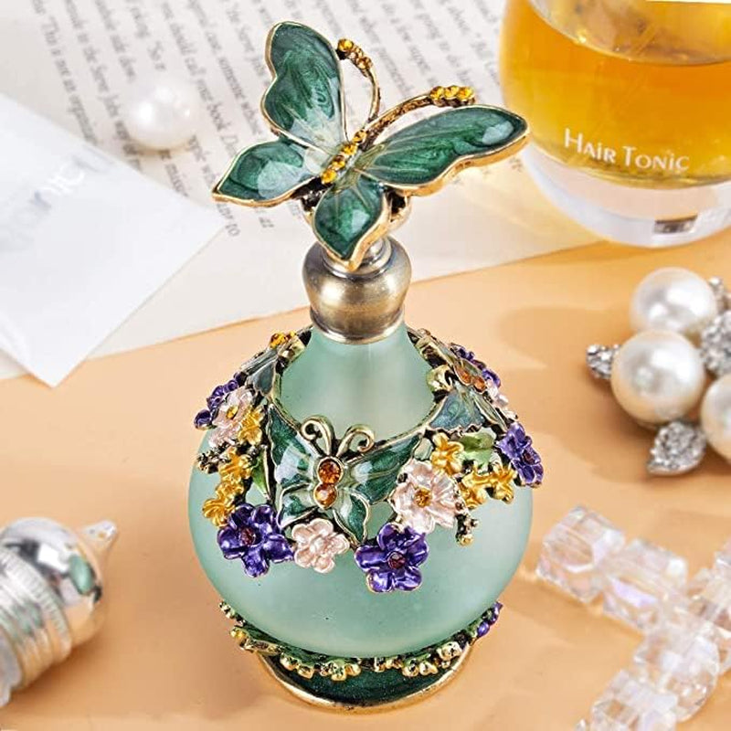 H&D Elegant Retro Mini Green Butterfly Perfume Bottle - 24ml Charming Fragrance Container