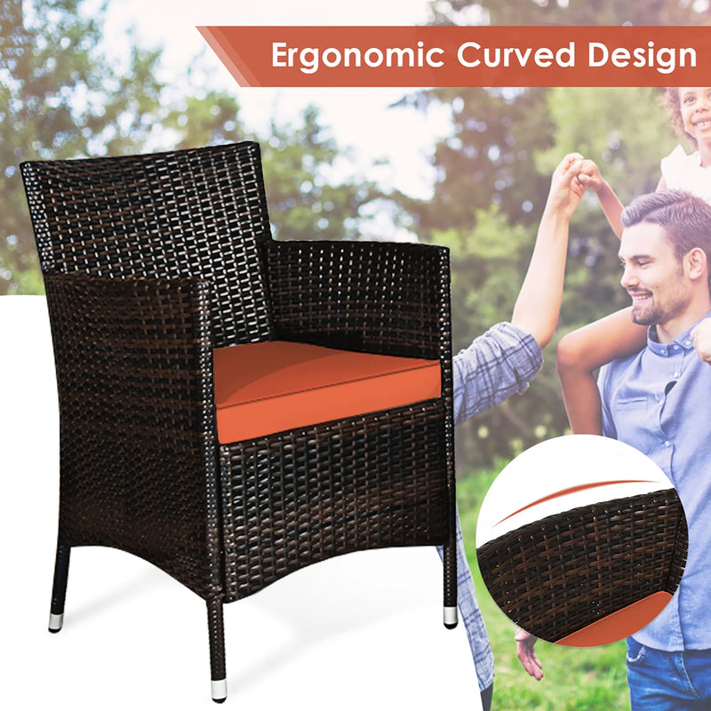 4PCS Patio Rattan Conversation Furniture Set Outdoor W/ Orange Cushion