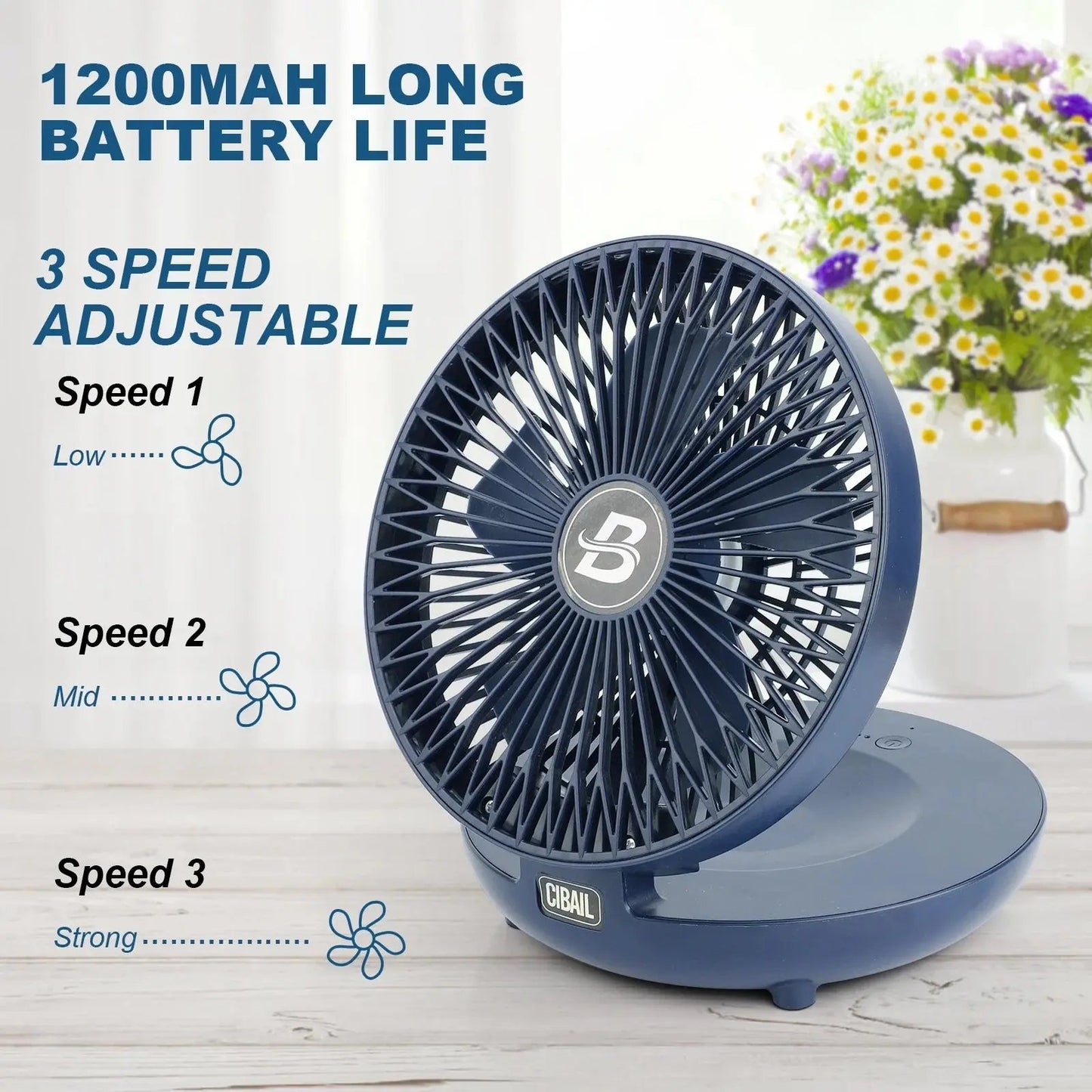 Stay cool anywhere with our Rechargeable 3-Speed Table Fan! 🌬️💙 Perfect for your bedroom, home office, or on-the-go – and it even folds for easy storage! #CoolBreeze #QuietFan #PortableComfort