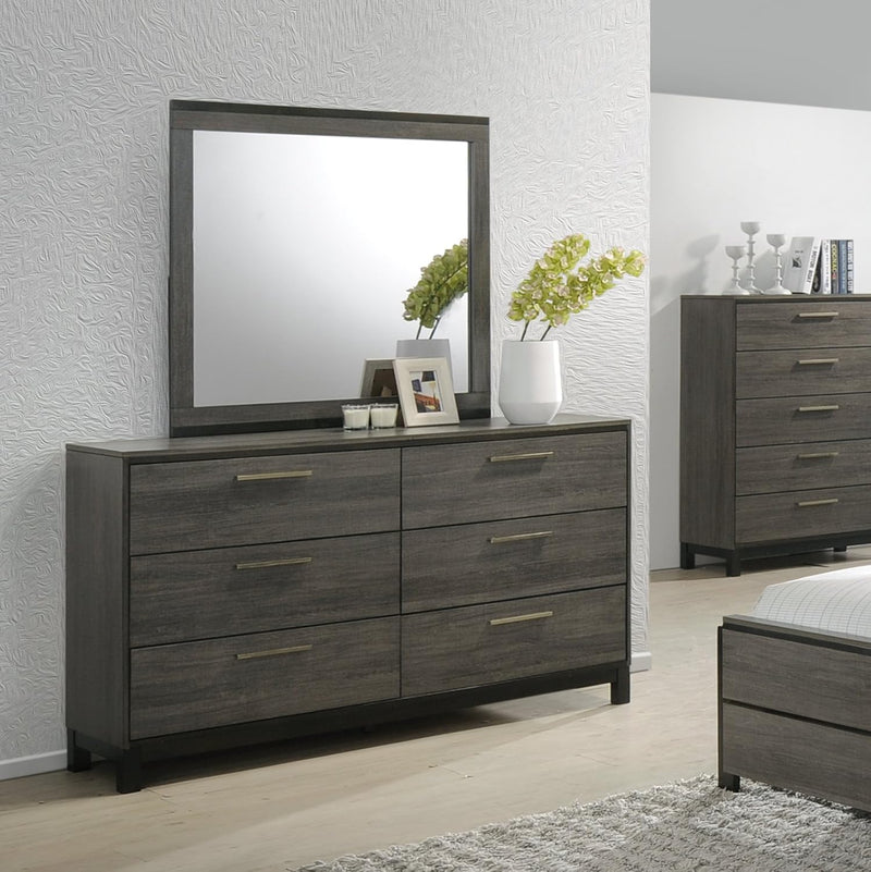 Ioana Antique Grey Finish Wood Bed Room Set, King Size Bed, Dresser, Mirror, Night Stand