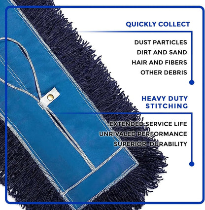 48" Premium Nylon Dust Mop- Heavy Duty Mop Head for Industrial, Commercial, and Residential Cleaning - Dry Floor Duster for Hardwood Surfaces and Commercial Applications - Blue