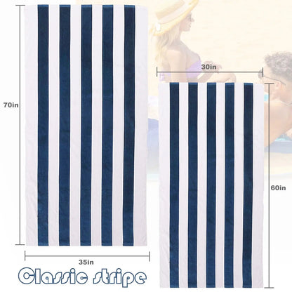 4-Pack Cotton Oversized 35"X70" Cabana Stripe Beach Towels, Super Absorbent Soft Plush Pool Towel, Bath Towel (Dark Navy)