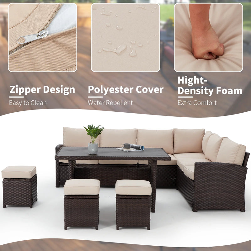Transform Your Outdoor Experience with the Elegant 7 Piece Patio Conversation Set – Luxurious Beige Rattan Wicker Dining Furniture!