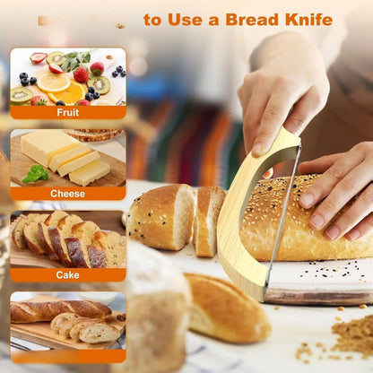 Bread Knife for Homemade Bread – 16" Walnut Bow Bread Cutter with Ultra-Sharp Serrated Stainless Steel Blade, Sourdough Bread Knife for Bagels, Baguettes, and Rustic Loaves - Wood Color