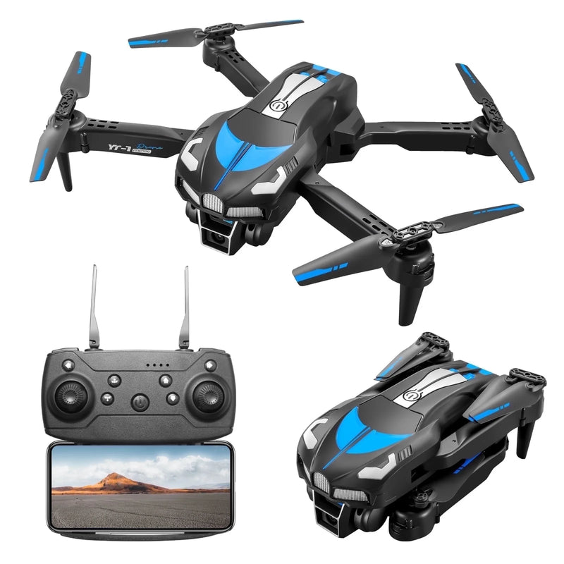 RC Drone with 4K Three Camera for Kids Adults, RC Quadcopter with LED, Path Planning, 2 Batteries, Carrying Case, Blue