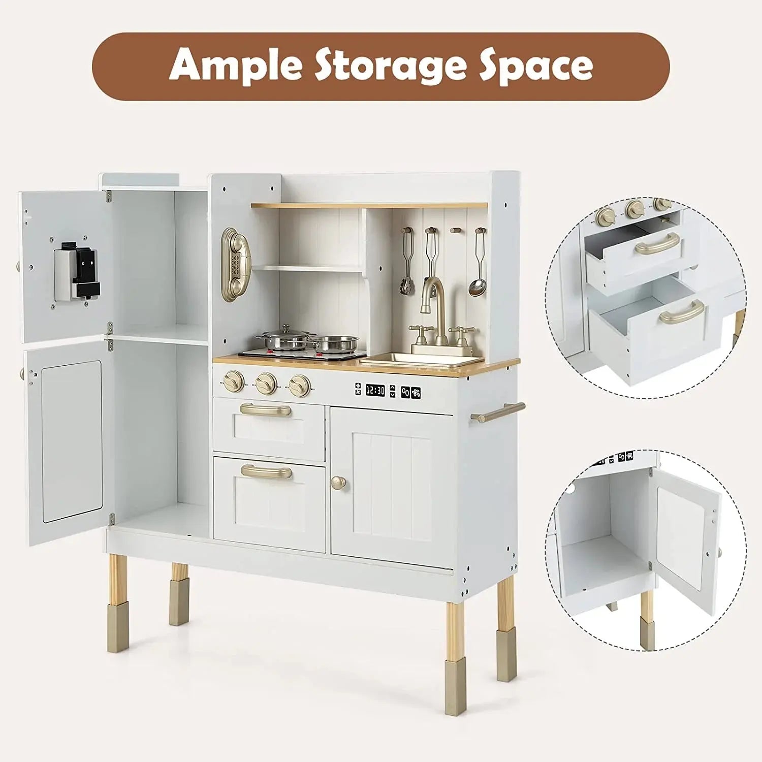 Kid Kitchen Playset, Toddler Wooden Pretend Cooking Set with Realistic Light & Sound, Stove, Sink, Microwave, Storage Cabinet,Pretend Play Kitchen Toy Set for Children Boys Girls