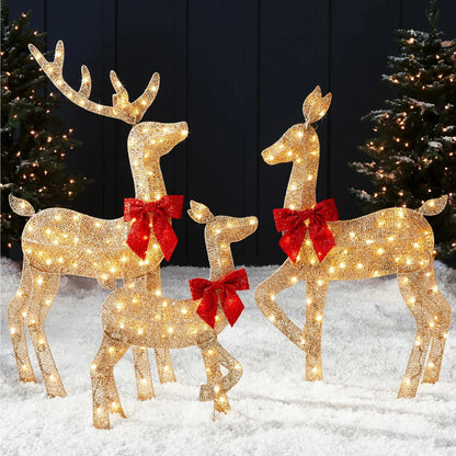 Enchant Your Holidays with Our 3-Piece Lighted 2D Deer Family Set – Stunning Gold Outdoor Decoration with 175 Lights!
