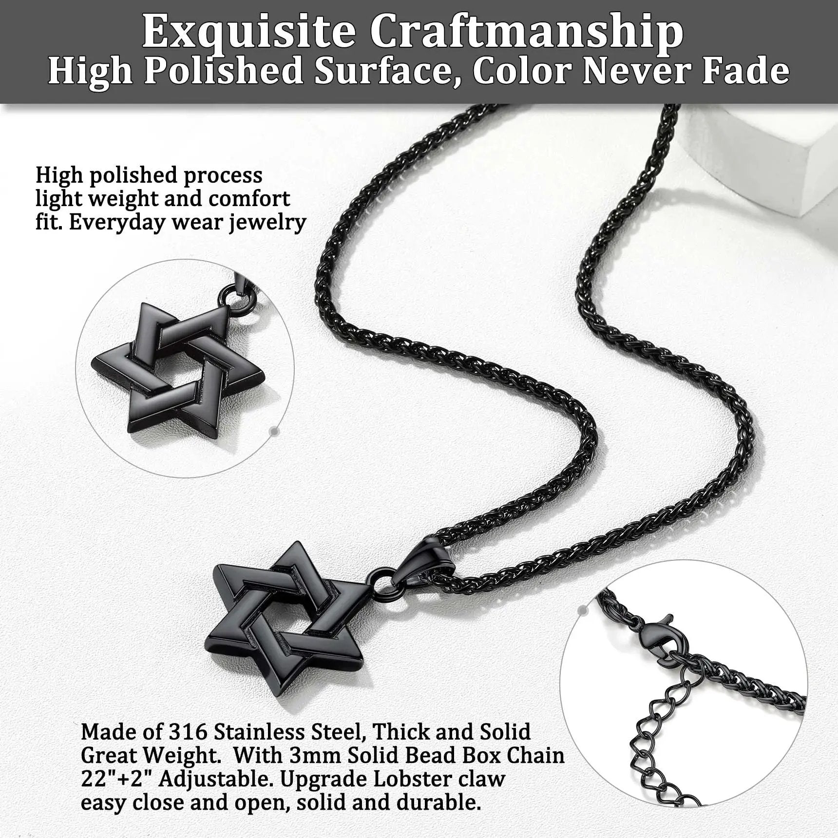 Shine Bright with Our Black Star of David Necklace - Perfect Gift for Dads, Boyfriends, and Men!