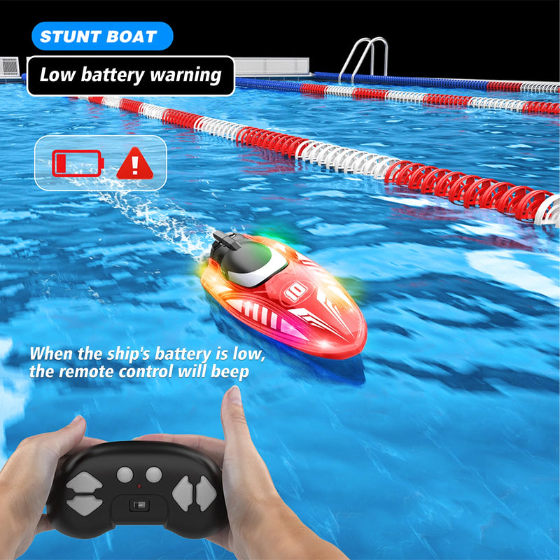 Remote Control Boat with LED Lights, 2.4G RC Electric Speed Boat, Waterproof, Includes Batteries - Red