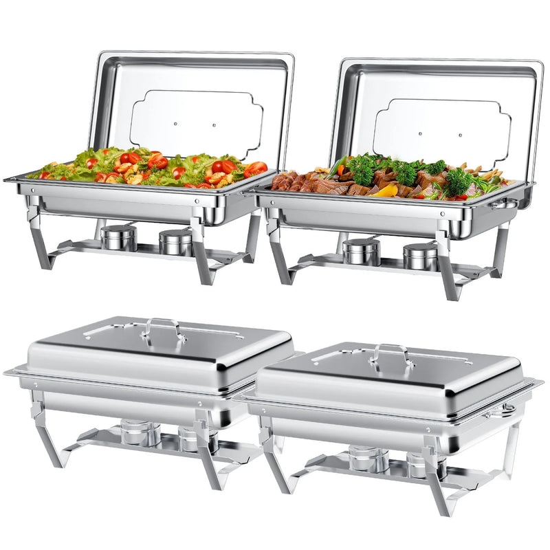 Elevate Your Events with Our 4-Pack 8QT Stainless Steel Chafing Dish Set! Perfect for Buffets, Weddings, and Parties!