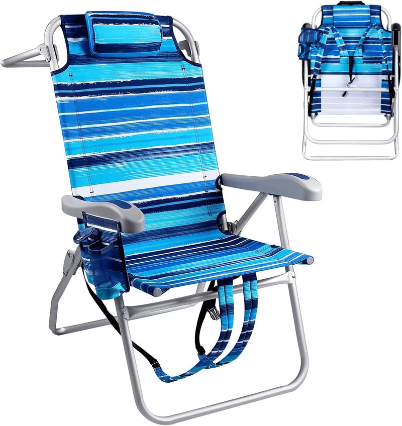 Chill in Style: Portable Backpack Beach Chairs with Cup Holder & Towel Rack! 🏖️🌊🪑