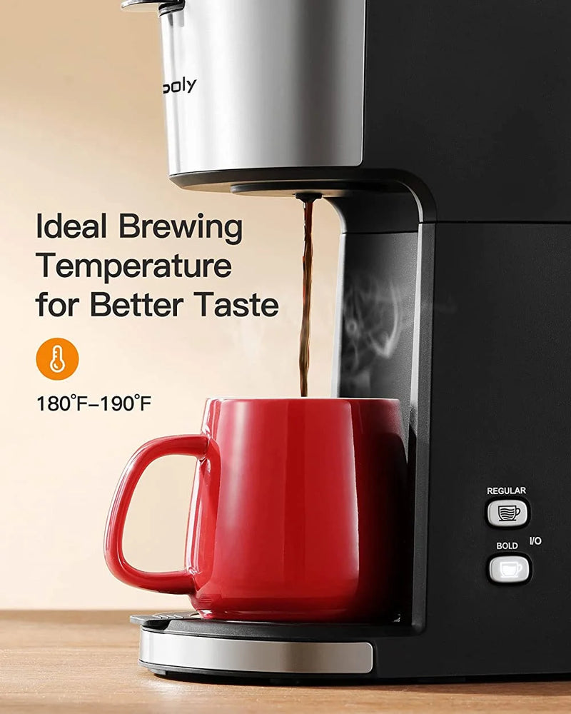 Single Serve Coffee Maker for K Cup & Ground Coffee, Coffee Maker with Bold Brew, 6 to 14 Oz Fits Travel Mug, Classic Black