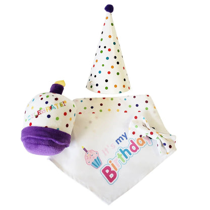 4-Piece Dog Birthday Kit – Celebrate in Style with Bandana, Hat, Bow Tie & Plush Toy American Pet Supplies
