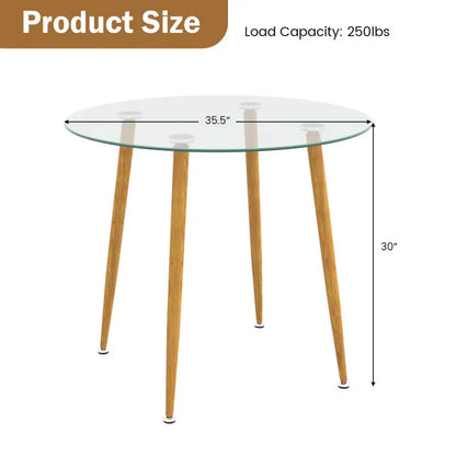 Round Glass Dining Table Leisure Coffee Table with Metal Legs