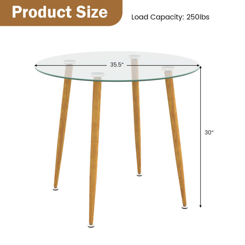 Round Glass Dining Table Leisure Coffee Table with Metal Legs