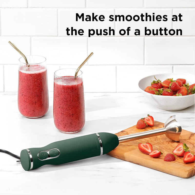 Immersion Stick Hand Blender with Stainless Steel Blades, Powerful Electric Ice Crushing 2-Speed Control Handheld Food Mixer, Purees, Smoothies, Shakes, Sauces & Soups, Forest