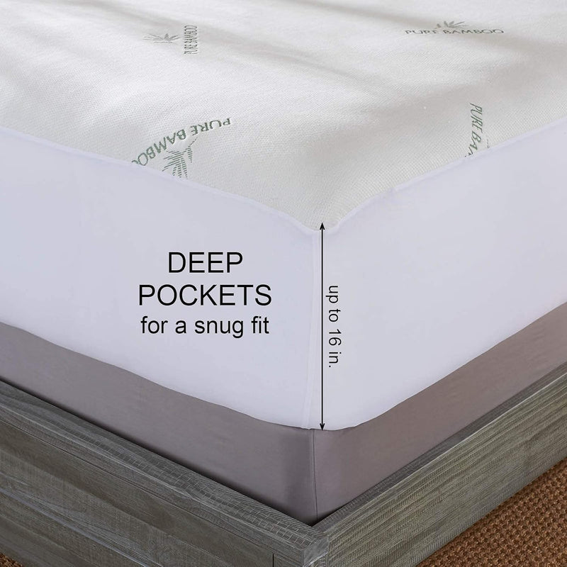 Queen Mattress Protector by , Waterproof - Viscose Derived from Bamboo, Breathable, Noiseless Mattress Cover Protects against Moisture, Spills, Stains (Queen)