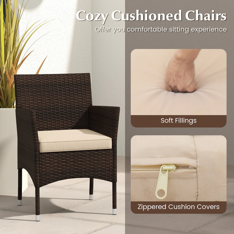 Stylish 3-Piece Outdoor Conversation Set with Cushioned Seats & Durable Tempered Glass Tabletop