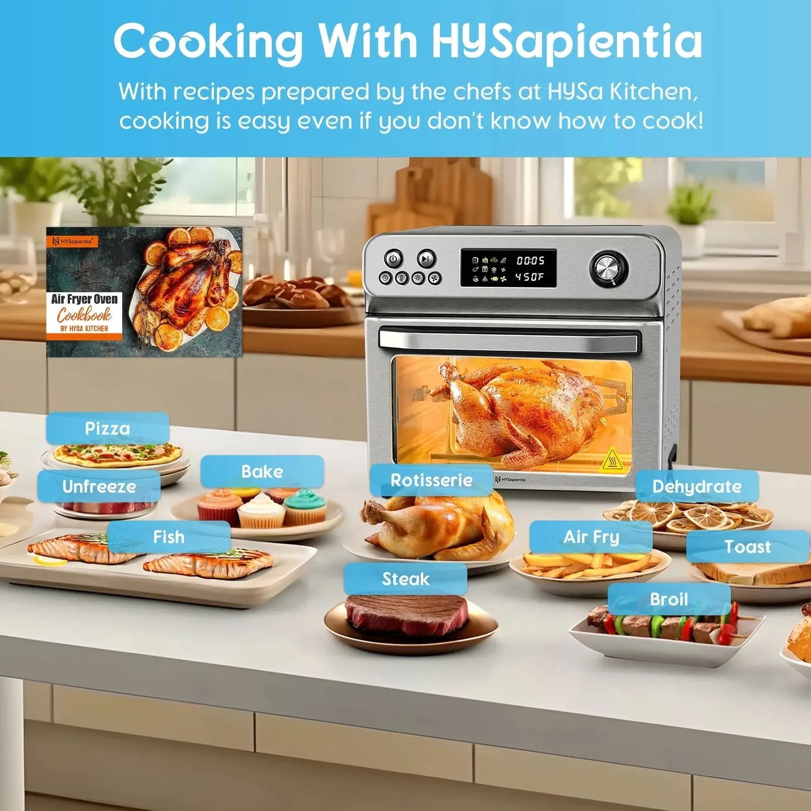 26QT 10-in-1 Stainless Steel Air Fryer Oven with Rotisserie - 1800W Convection Toaster Oven Combo, Easy to Clean Mini Toaster Oven