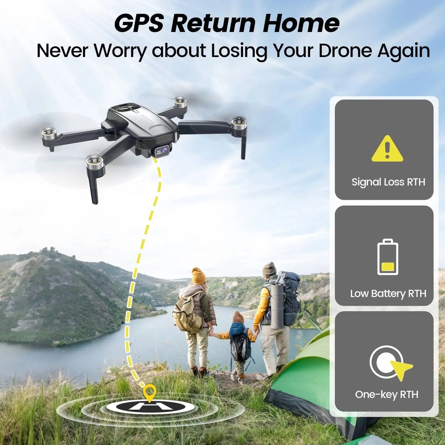 WF31 4K GPS Foldable Quadcopter Drone for Adults - 50 Minutes Flight Time, Black