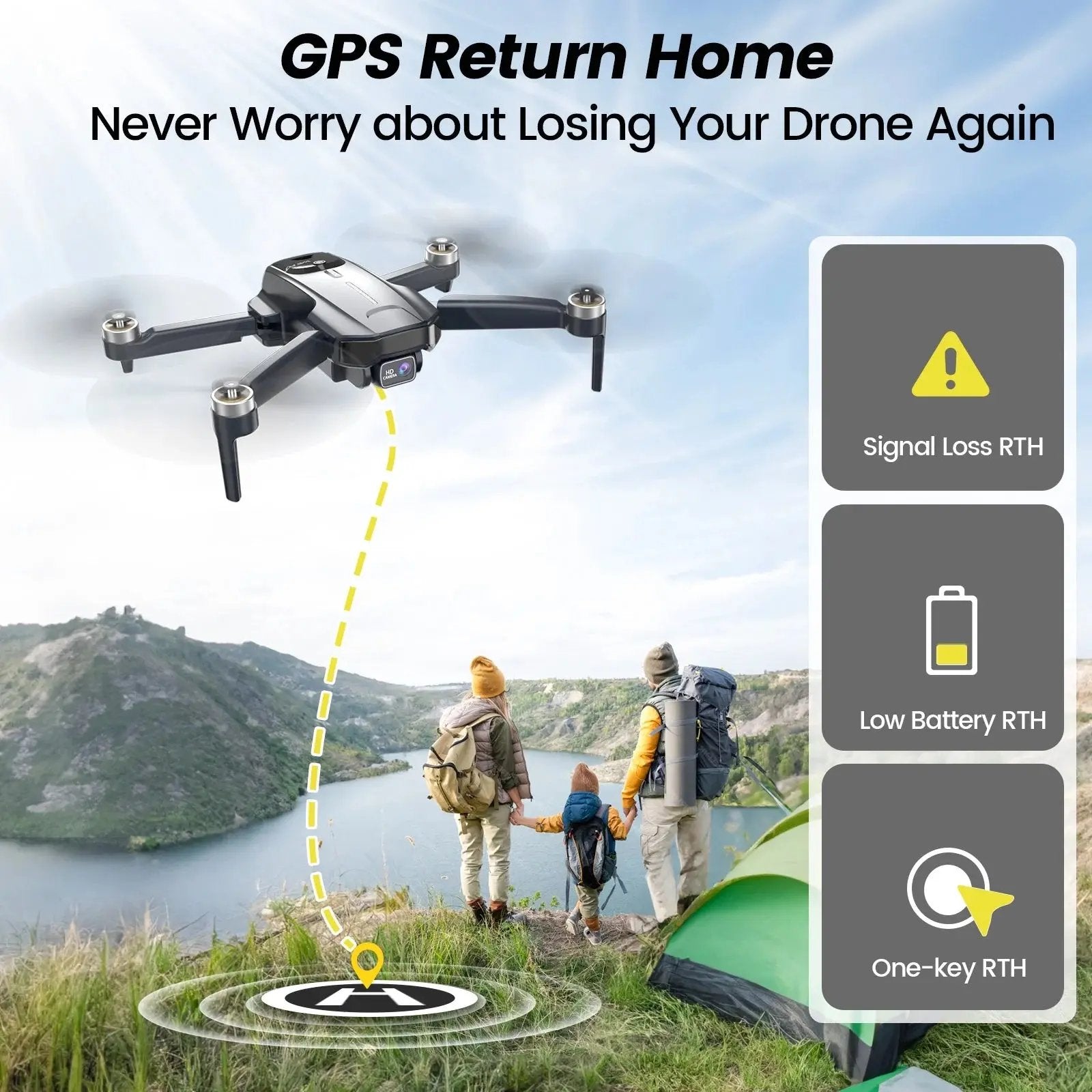 WF31 4K GPS Foldable Quadcopter Drone for Adults - 50 Minutes Flight Time, Black