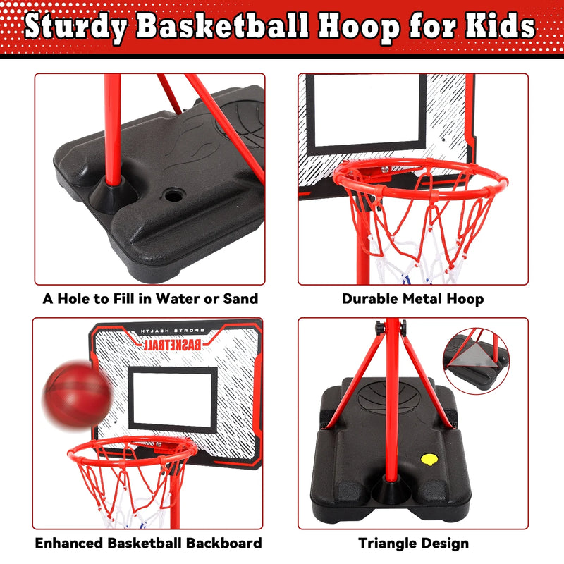 Kids Basketball Hoop, 2-In-1 Toddler Basketball Goal with Dart Board & 4 Balls, Adjustable Height 2.9Ft-6.2Ft, Outdoor Basketball Toy Gifts for 3-12 Year Old Boys Girls