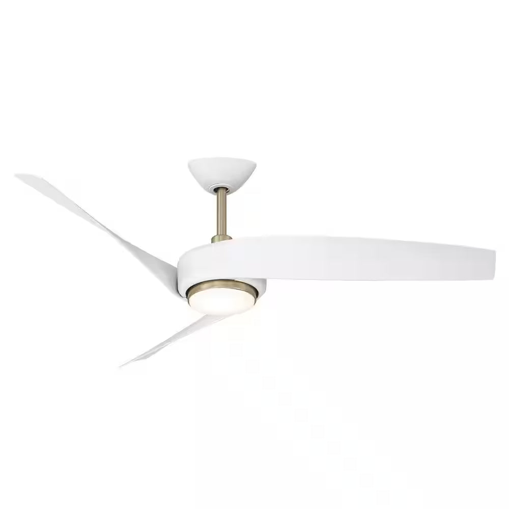 Tudor 56 In. Indoor Brushed Gold with White Blades Ceiling Fan with Adjustable White Integrated LED with Remote Included