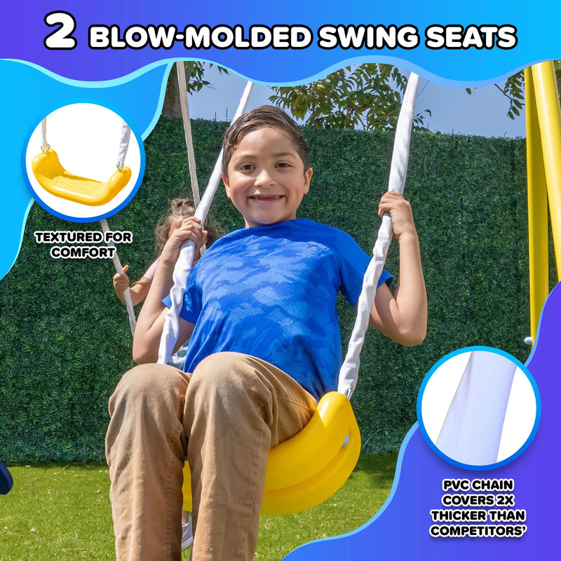 Elevate Playtime! 🌟 Super Star Metal Swing Set with Saucer & Glider Swings + Lifetime Warranty on Slide! Perfect for Kids 3-8! 🛝🎉
