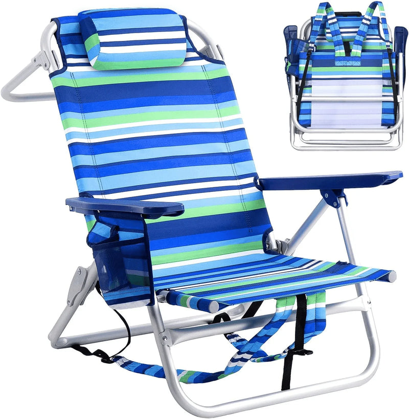 Chill in Style: Portable Backpack Beach Chairs with Cup Holder & Towel Rack! 🏖️🌊🪑