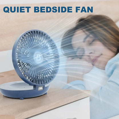 Stay cool anywhere with our Rechargeable 3-Speed Table Fan! 🌬️💙 Perfect for your bedroom, home office, or on-the-go – and it even folds for easy storage! #CoolBreeze #QuietFan #PortableComfort