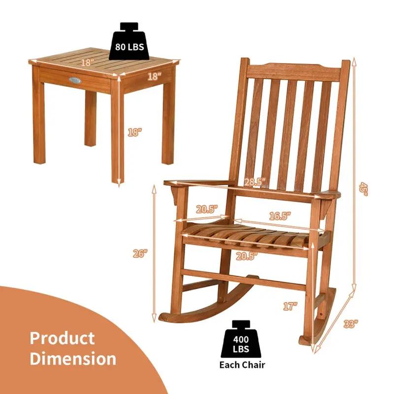 Stylish 3-Piece Eucalyptus Rocking Chair Set with Matching Coffee Table