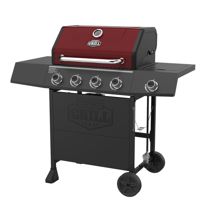4 Burner with Side Burner Propane Gas Grill in Red, 60,000 Btus