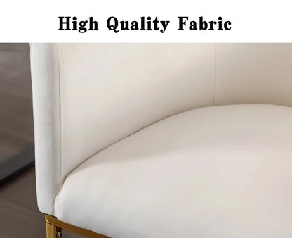 Modern Velvet Dining Chair, Mid-Century Upholstered Barrel Kitchen Chairs Fabric Side Chair with Metal Legs and Curved Back for Living Room Dining Room Bedroom, White