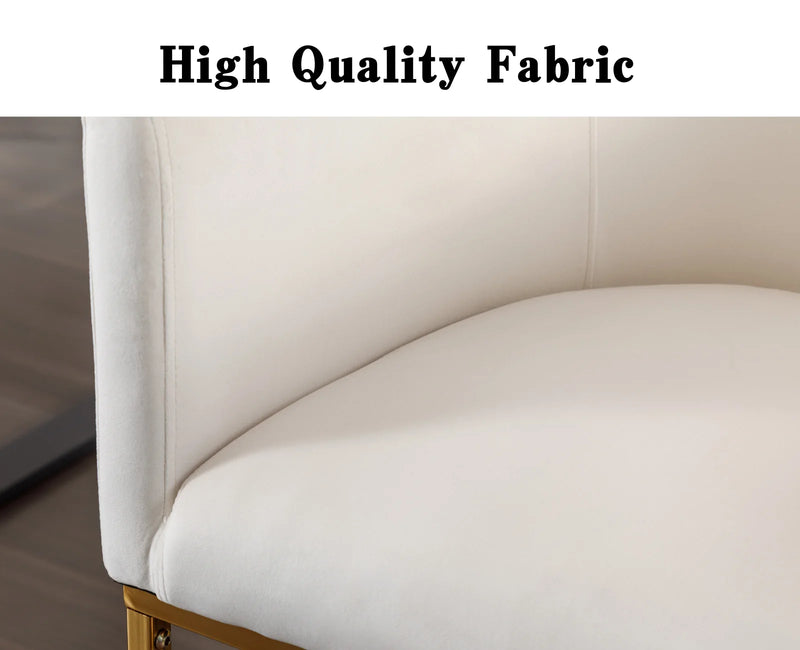 Modern Velvet Dining Chair, Mid-Century Upholstered Barrel Kitchen Chairs Fabric Side Chair with Metal Legs and Curved Back for Living Room Dining Room Bedroom, White