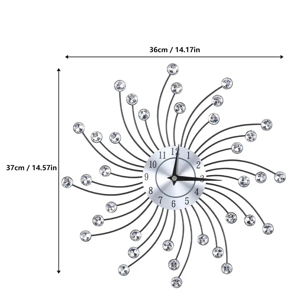 Wall Clock for Living Room Office, Decorative Clock,Sparkling Bling Metallic Silver Flower-Shaped Wall Clock for Living Room Office