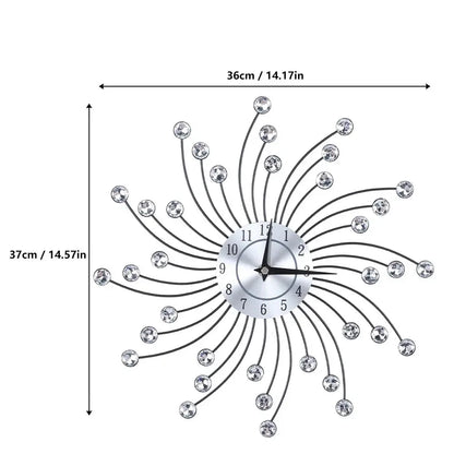 Wall Clock for Living Room Office, Decorative Clock,Sparkling Bling Metallic Silver Flower-Shaped Wall Clock for Living Room Office