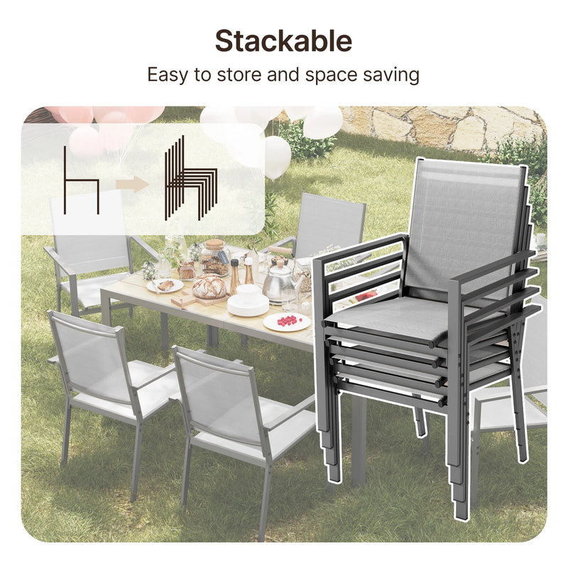 Transform Your Outdoor Space with the 7-Piece Gray Patio Dining Set - Includes 6 Stylish Textilene Chairs and a Durable Metal Table!