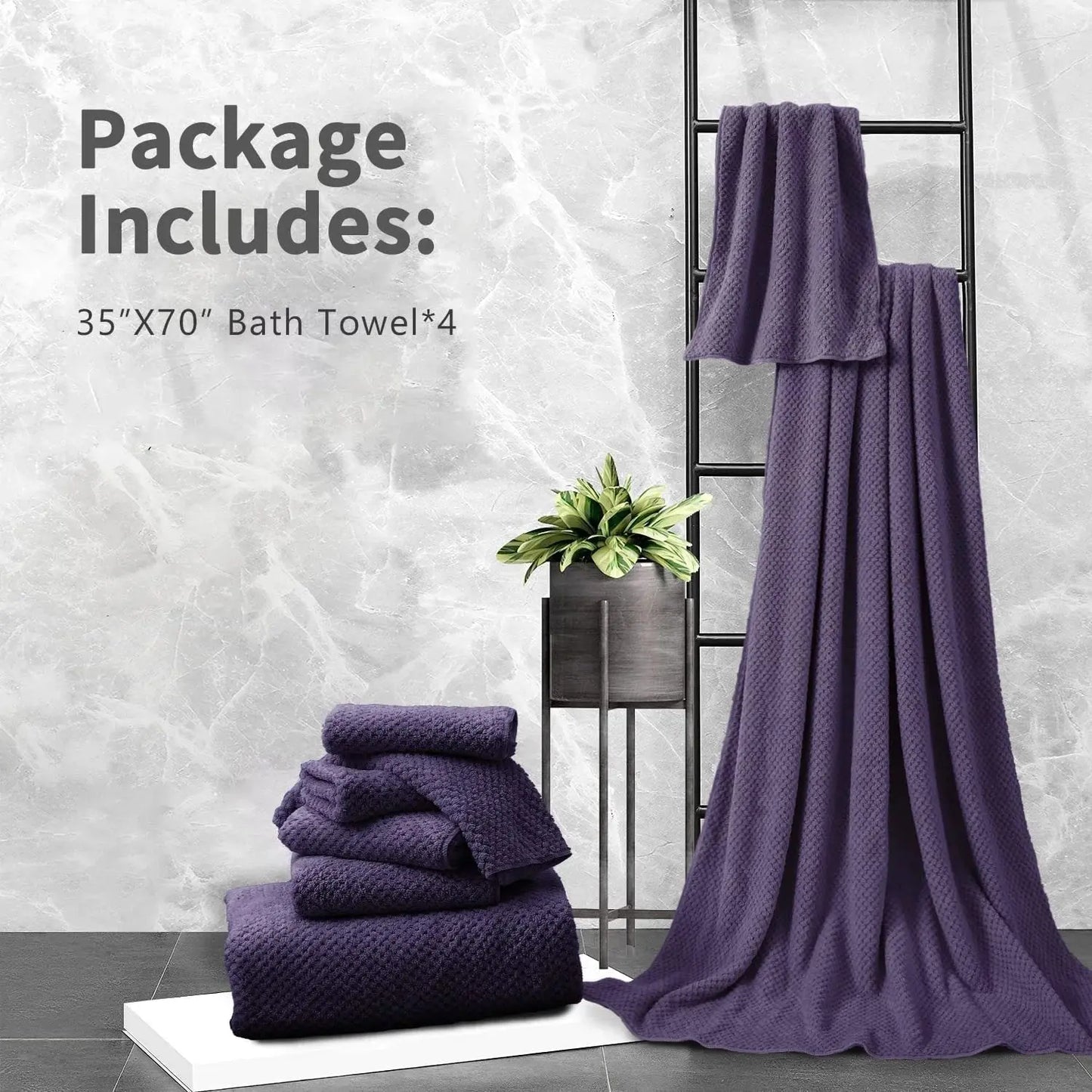 4 Pack Towel Set Oversized Bath Sheet Towels 600 GSM Ultra Soft Dark Purple Bath Towels