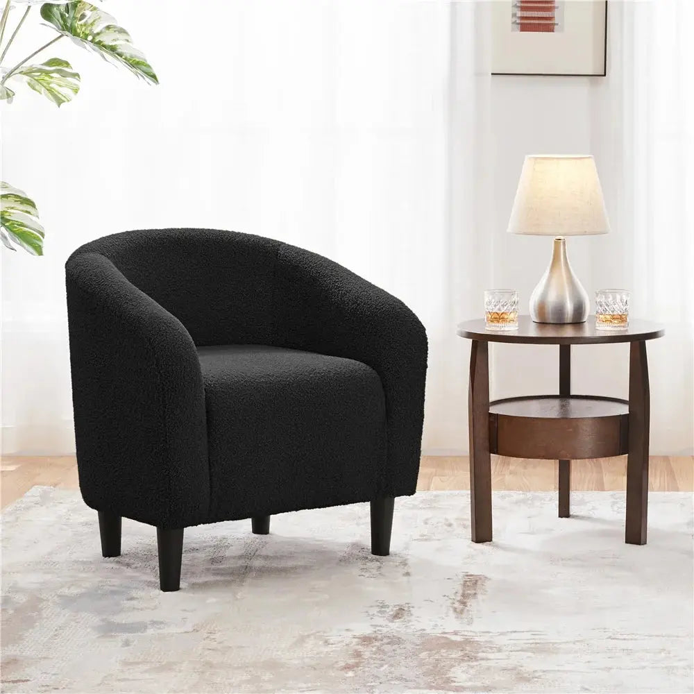 Upholstered Boucle Club Chair Accent Barrel Chair, Black