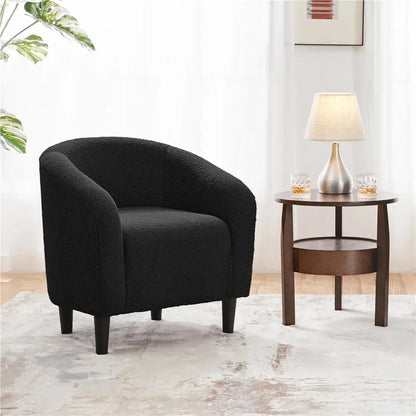 Upholstered Boucle Club Chair Accent Barrel Chair, Black