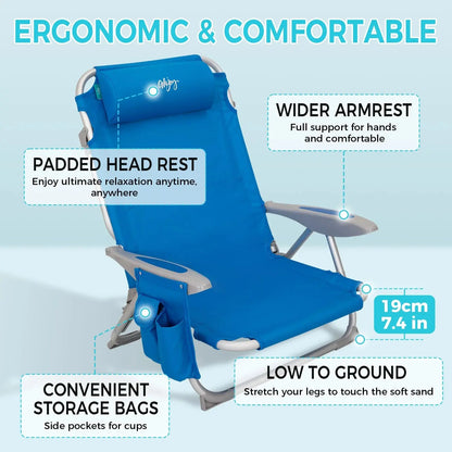 Ultimate Comfort: 4-Position Adjustable Backpack Beach Chair - Lightweight Aluminum Relaxation with Headrest, Cup Holder, and Towel Rack - Holds Up to 265 lbs!